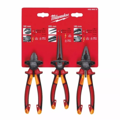 Jeu de 3 pinces VDE électricien - MILWAUKEE 4932464575